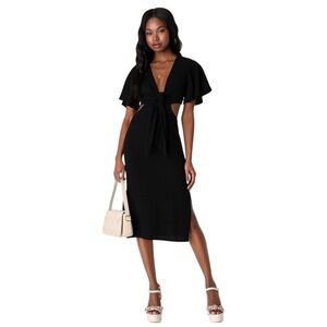 NWT Lulus Summer Journey Black Tie-Front Cutout Midi Dress Sz XL